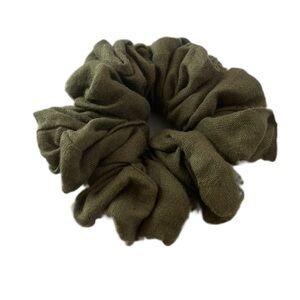 100% Linen Handmade Green Hair Scrunchie Upcycled Fabric